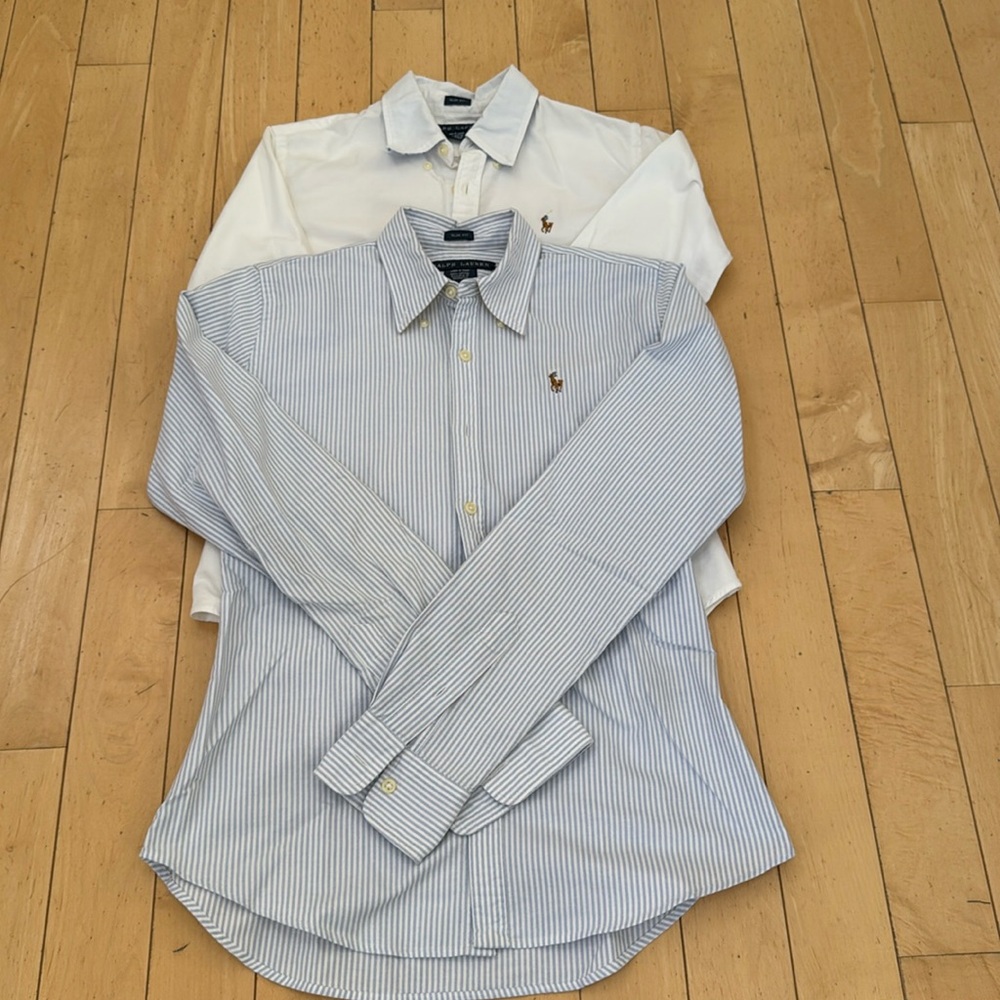 Set of 2 slim fit woman Ralph Lauren long sleeve button down shirts in size 4